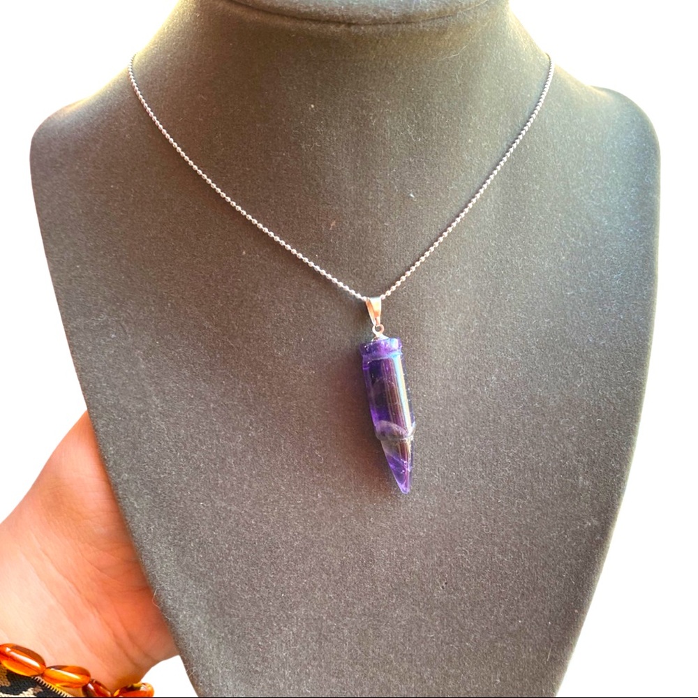 Amethyst crystal bullet pendant necklace